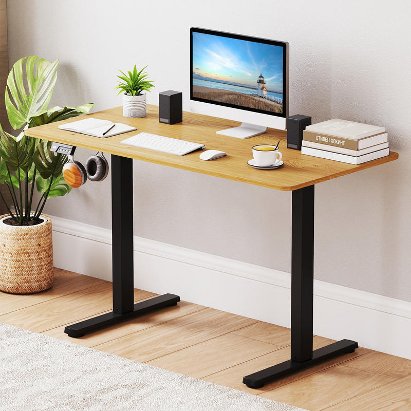 Desk Setup Black And Wood - إطار مكتب كهربائي قابل للتعديل، ارتفاع