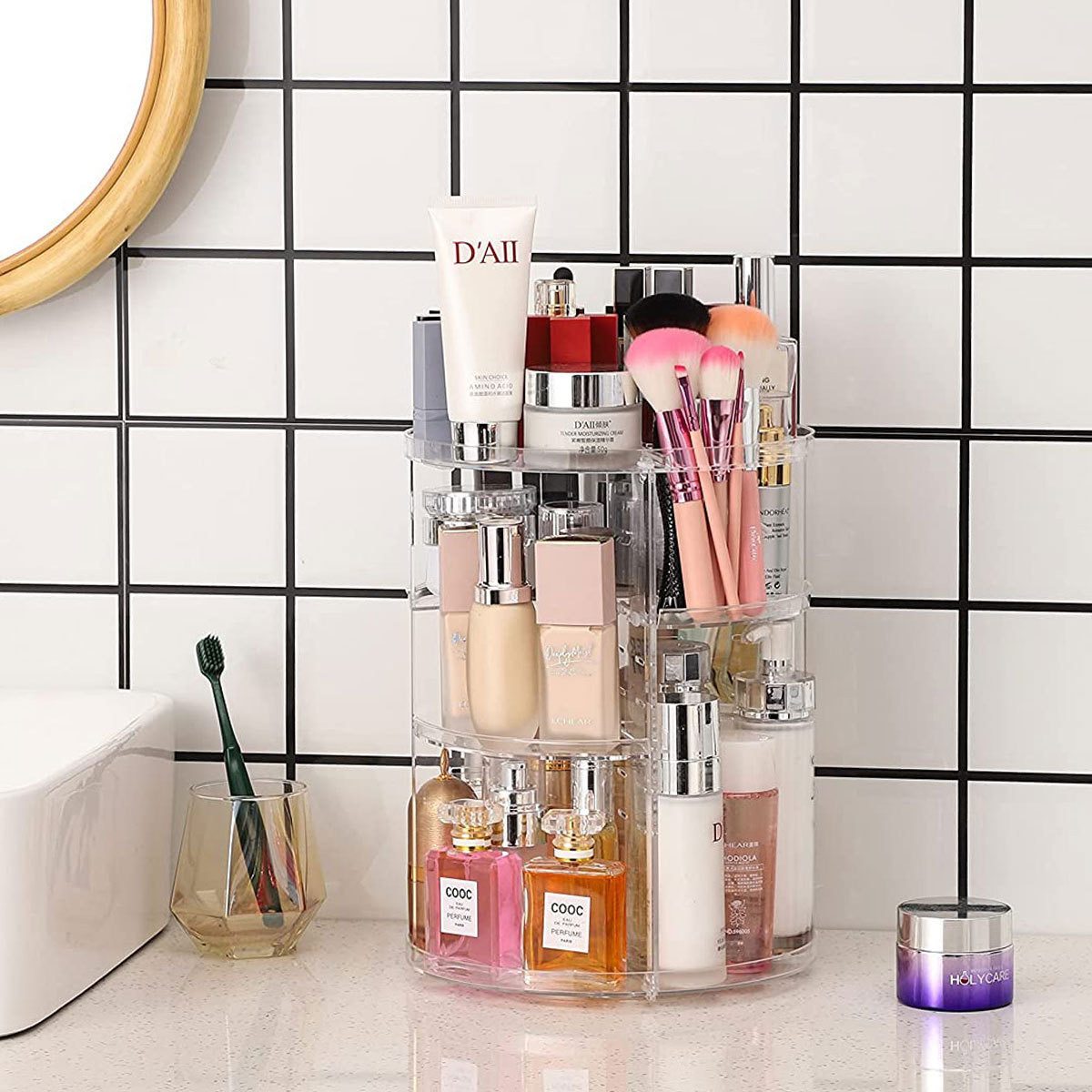Desk Setup Shelves - رف تخزين مستحضرات التجميل دوار 360