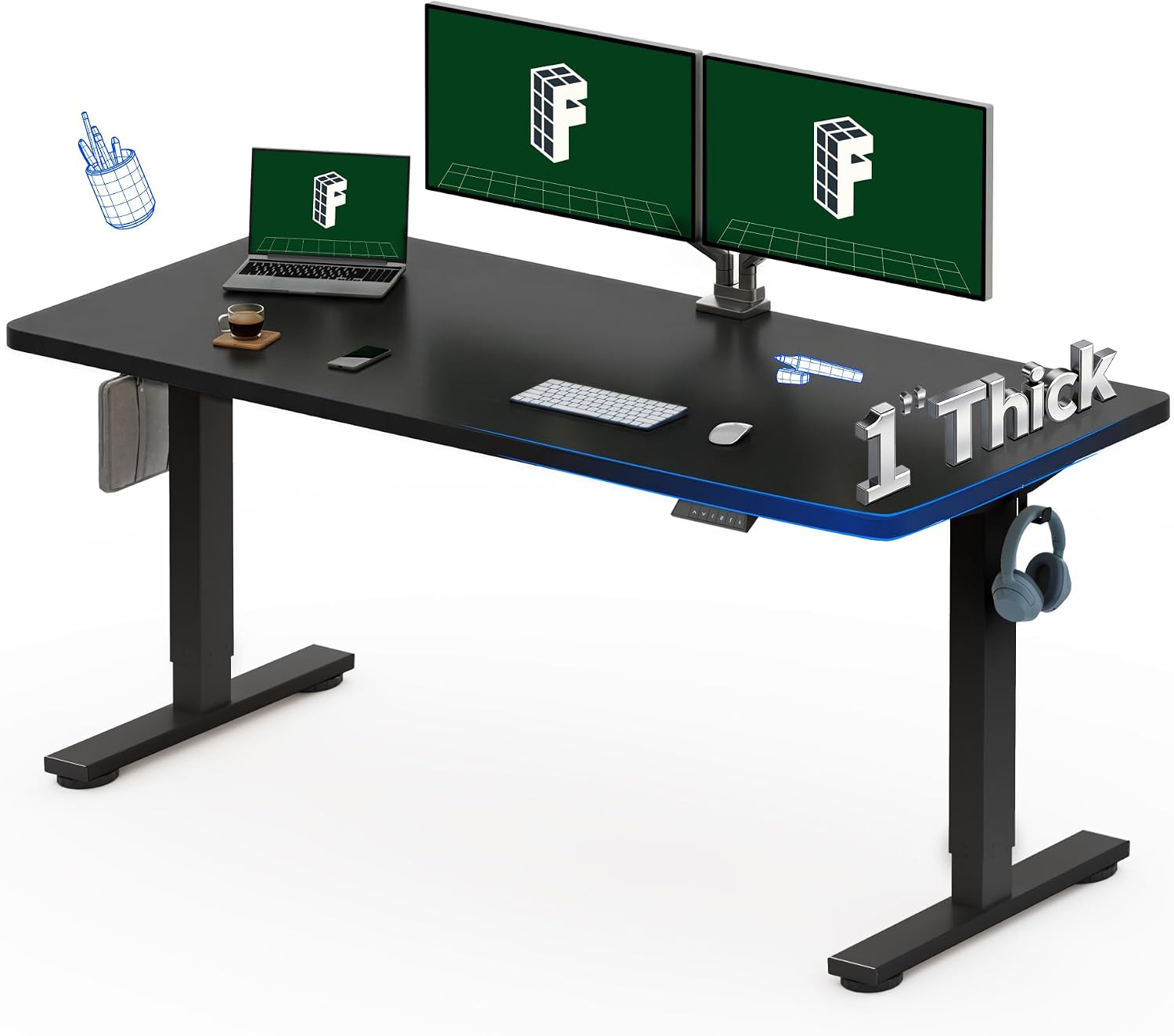 Desk Setup Black And Wood - مكتب كهربائي قابل للرفع من FLEXISPOT،