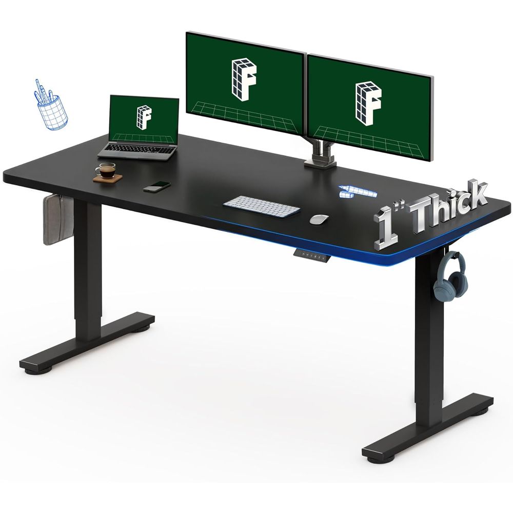 Desk Setup Black And Wood - مكتب كهربائي قابل للرفع مقاس 60