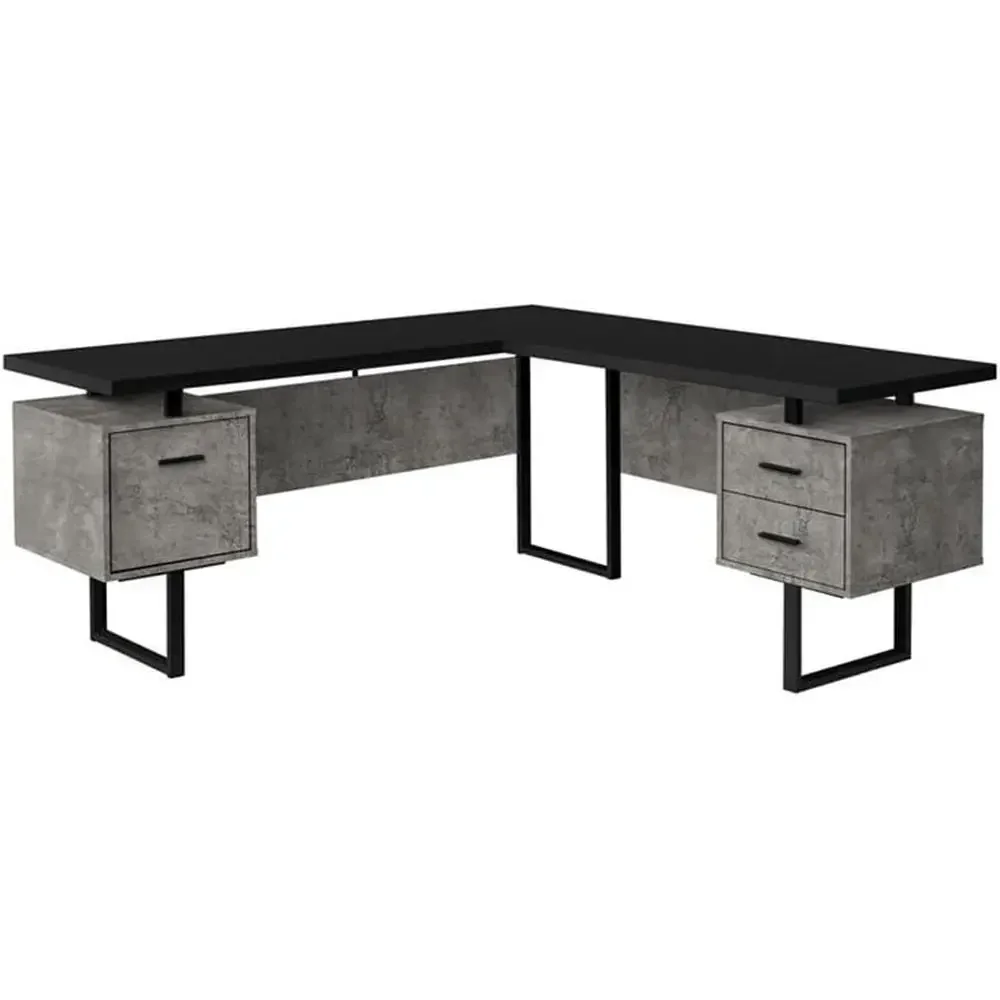 Desk Setup Black And Wood - مكتب كمبيوتر على شكل حرف L