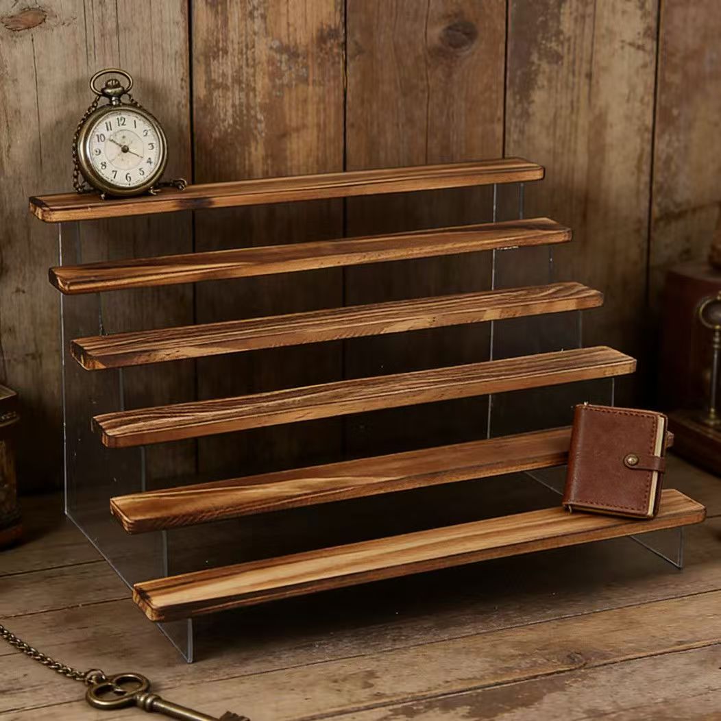 Desk Setup Shelves - حامل عرض خشبي محروق متدرج، رف