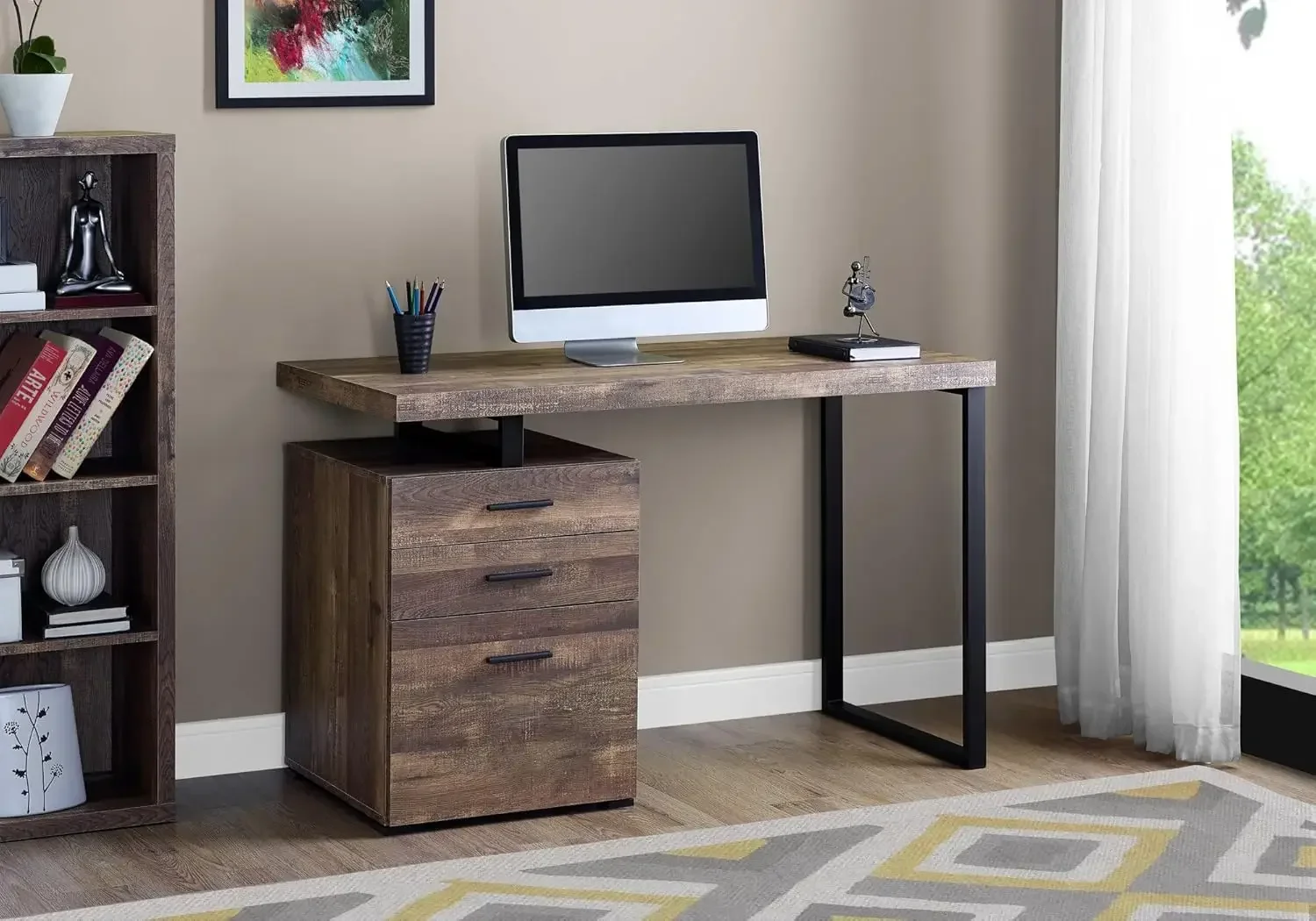 مكتب كمبيوتر مع خزانة ملفات -  - مراجعة Desk Setup Brown وسعره