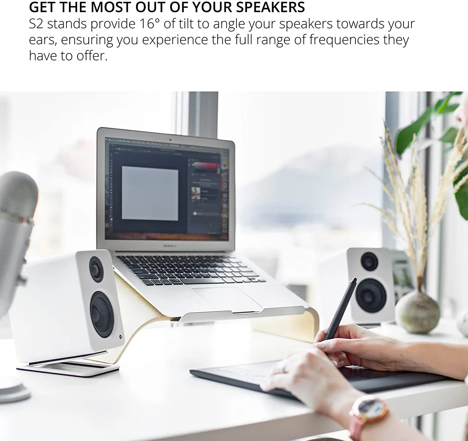 2 قطعة حامل مكبر صوت لسطح المك - مراجعة Speaker Desk Setup وسعره