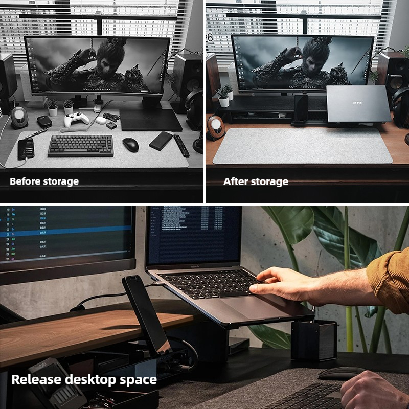 حامل مراقبة معياري، منظم مكتب  - مراجعة Desk Setup Black And Wood وسعره