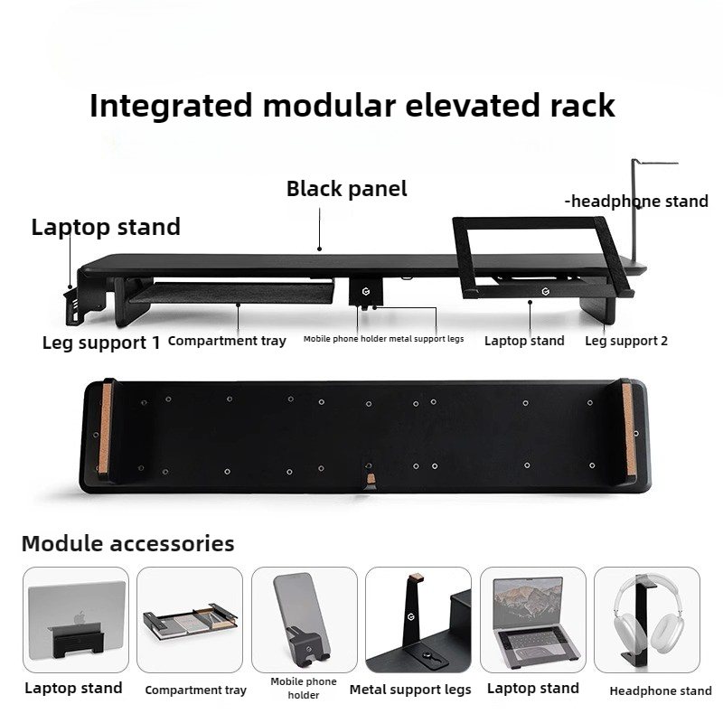 حامل مراقبة معياري، منظم مكتب  - مراجعة Desk Setup Black And Wood وسعره