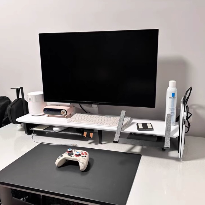 حامل مراقبة معياري، منظم مكتب  - مراجعة Desk Setup Black And Wood وسعره