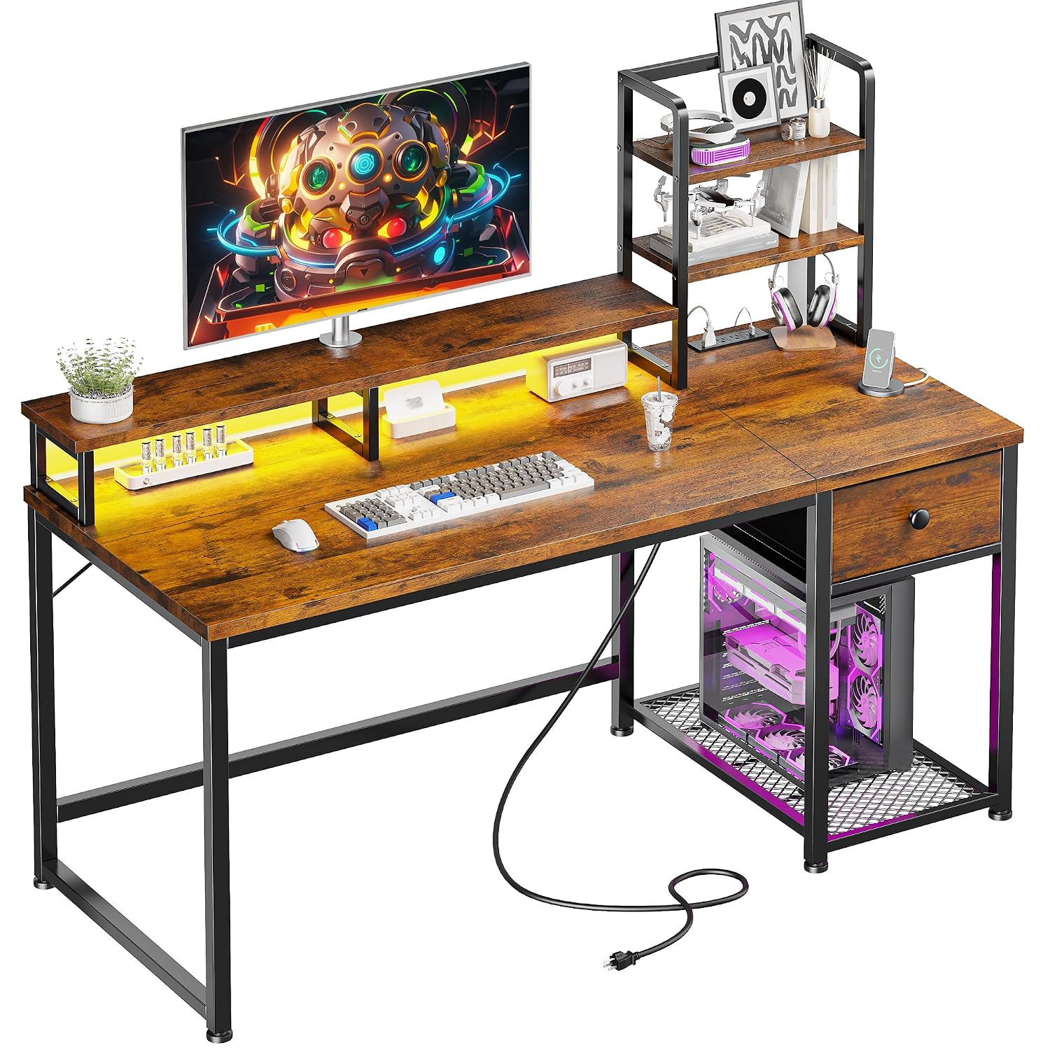 مكتب كمبيوتر صغير مع رف علوي و - مراجعة Desk Setup Brown وسعره