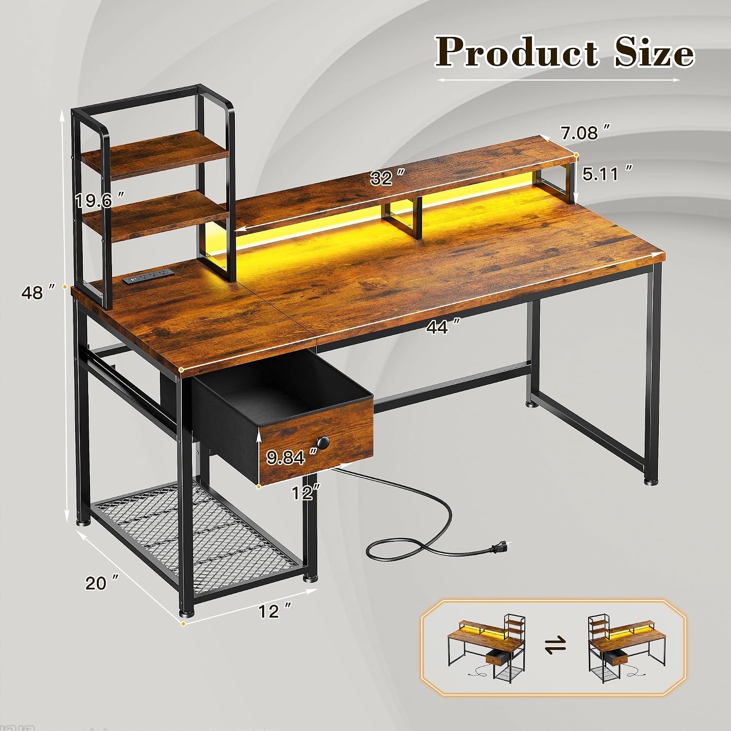 مكتب كمبيوتر صغير مع رف علوي و - مراجعة Desk Setup Brown وسعره