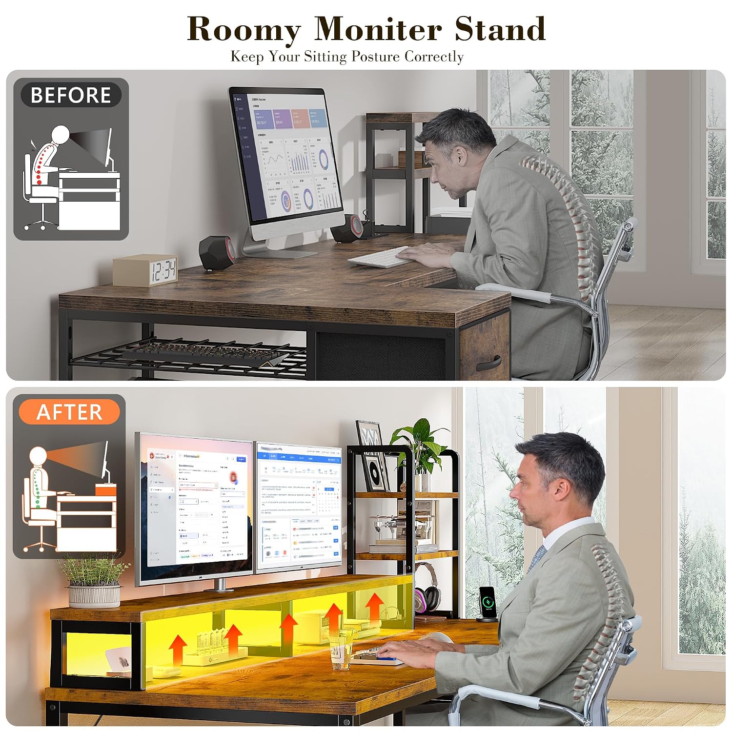 مكتب كمبيوتر صغير مع رف علوي و - مراجعة Desk Setup Brown وسعره