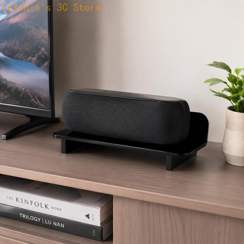 حامل مكبر صوت أكريليك أسود للس - مراجعة Speaker Desk Setup وسعره